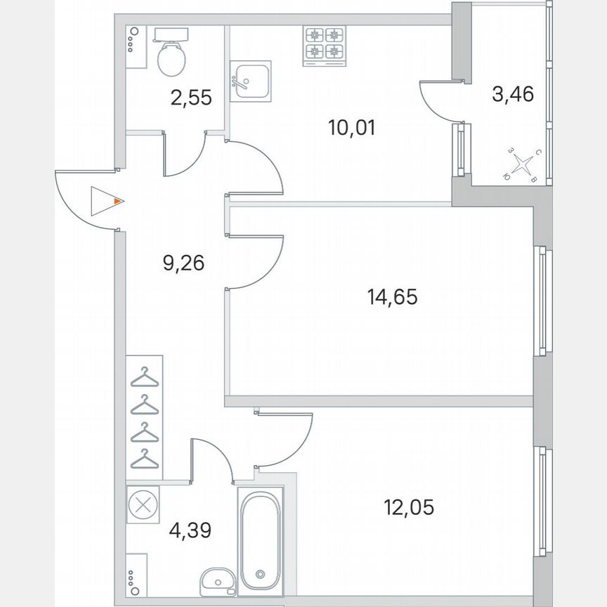 2-к. квартира, 54,6 м², 1/8 эт.