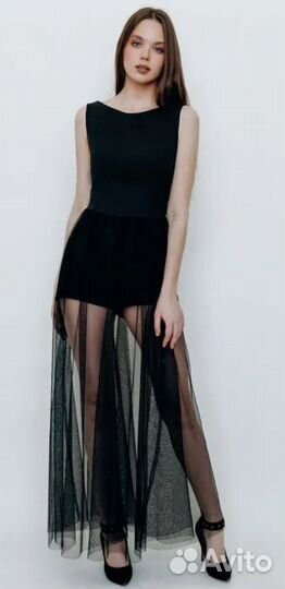 Вечернее платье 46 размера в пол чёрное бу