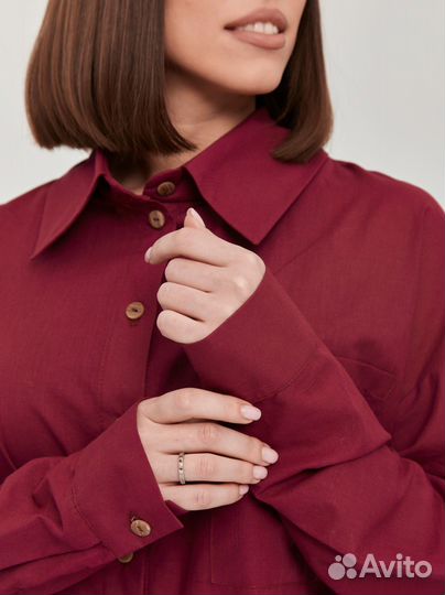 Рубашка женская оверсайз из 100 хлопка, марсала