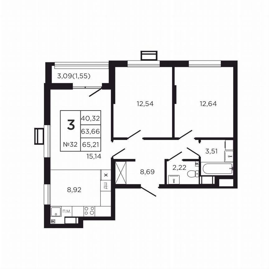 3-к. квартира, 66,8 м², 4/9 эт.