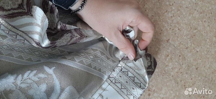 Шторы жаккард беж коричневые цветы золотой люрекс