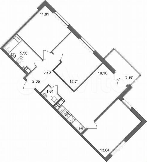 3-к. квартира, 72,5 м², 2/5 эт.