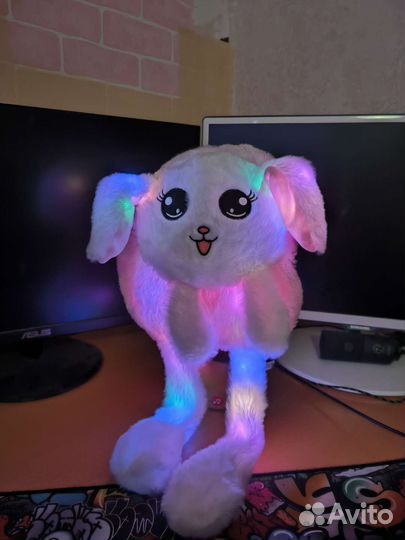 Детский плюшевый рюкзачок Зайка светящийся