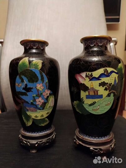 Клуазон, парные вазы(цена за 2штуки)