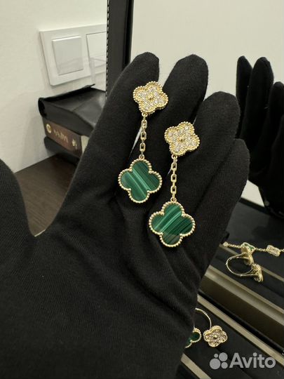 Серьги с натуральными малахитами