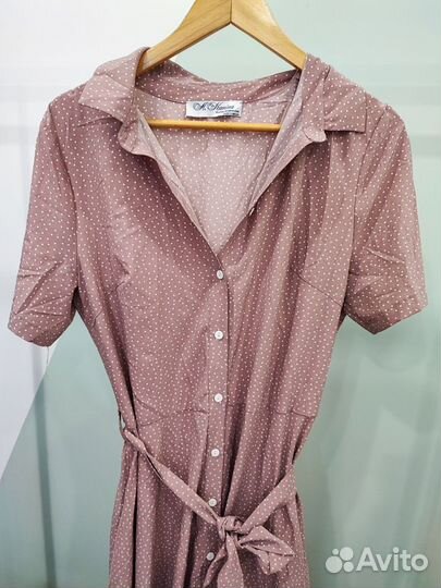 Платье нежно-розового цвета,в горошек, размер 48