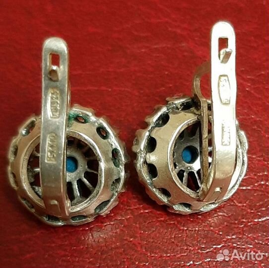 Серьги и кольцо из СССР с бирюзой и фианитами