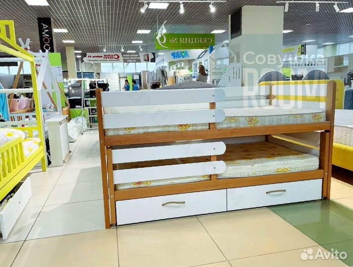 Детская Кровать из бука с ящиками экологичная