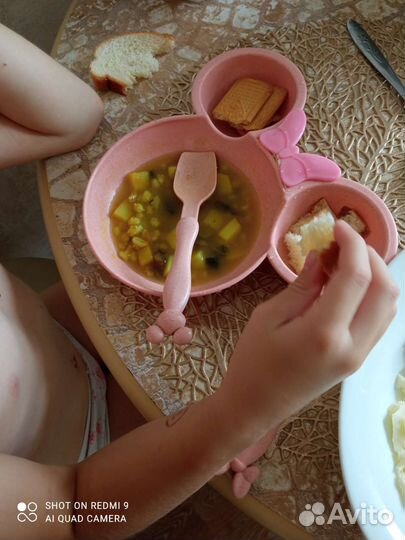 Детская посуда, тарелка, ложка, вилка