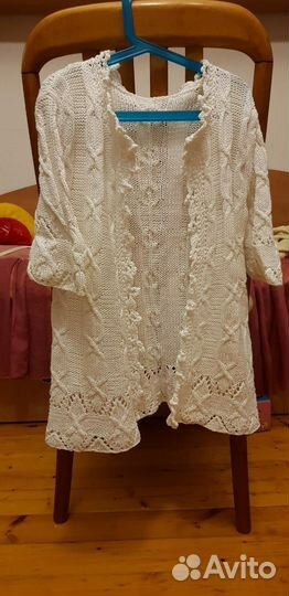 Вязаная кофта белая размер XXS 40 хлопок ручная