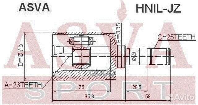 ШРУС внутренний левый 28x35x25 hnil-JZ asva