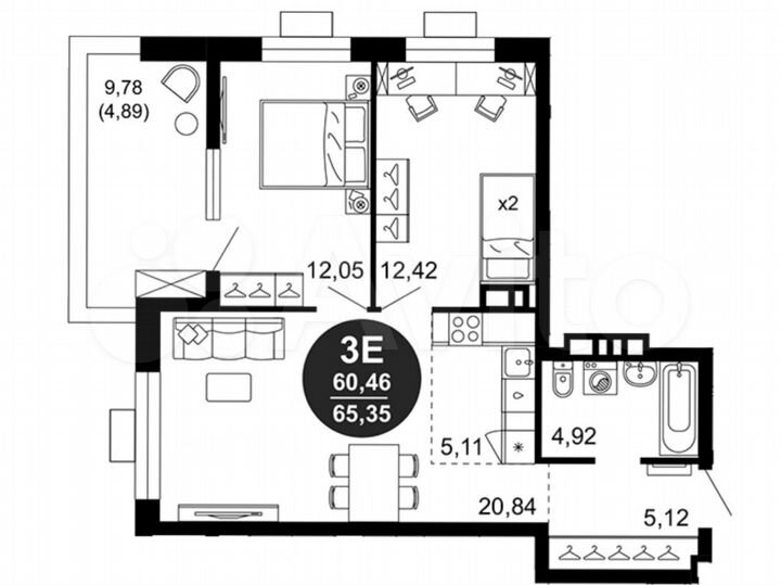 2-к. квартира, 65,4 м², 7/10 эт.