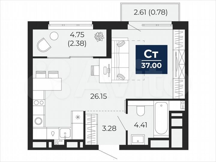 Квартира-студия, 37 м², 10/21 эт.