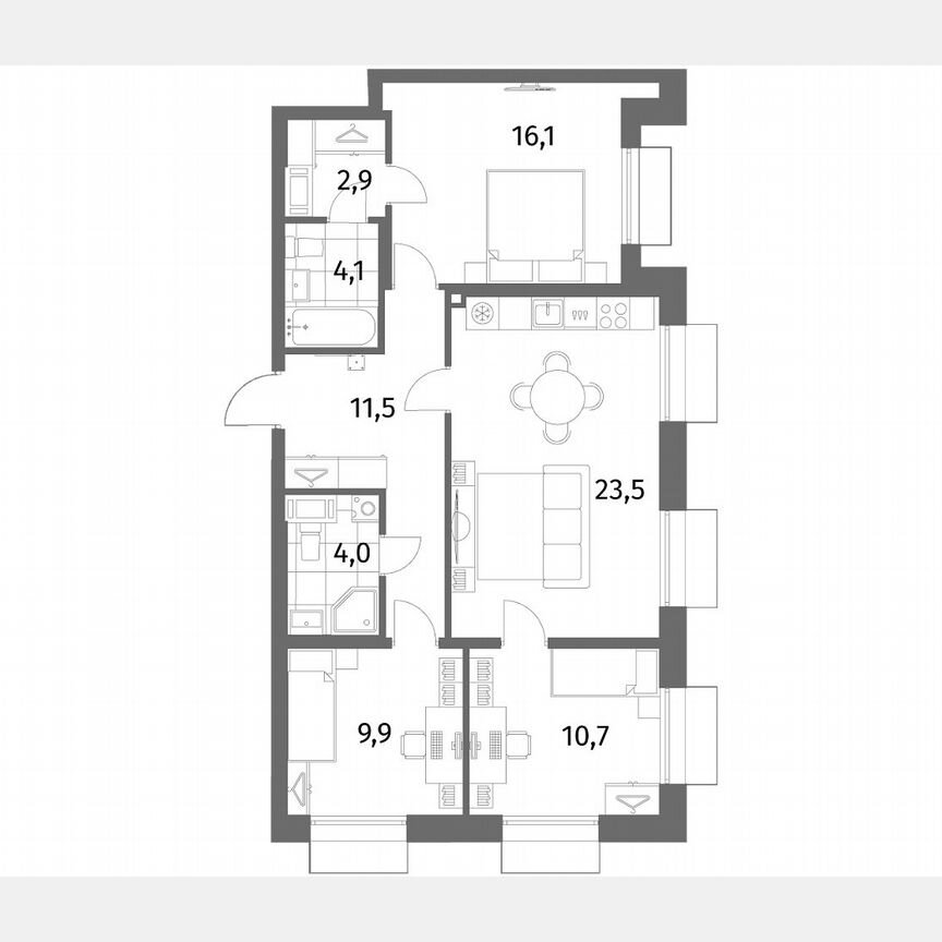 3-к. квартира, 82,7 м², 5/6 эт.