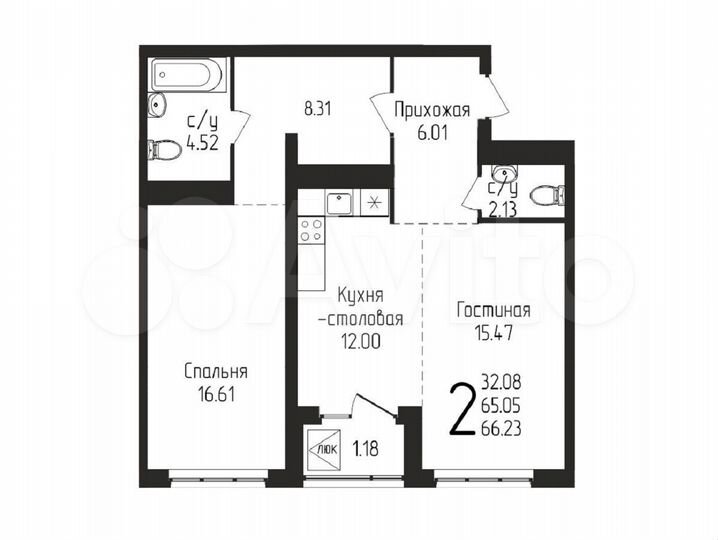 2-к. квартира, 66,2 м², 15/15 эт.
