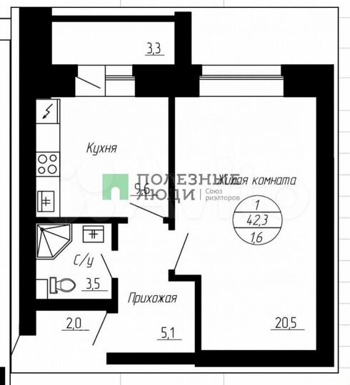 2-к. квартира, 42 м², 3/5 эт.