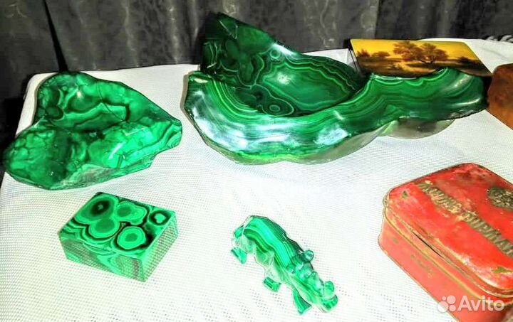 Малахит мыльница шкатулка носорог гигантская СССР