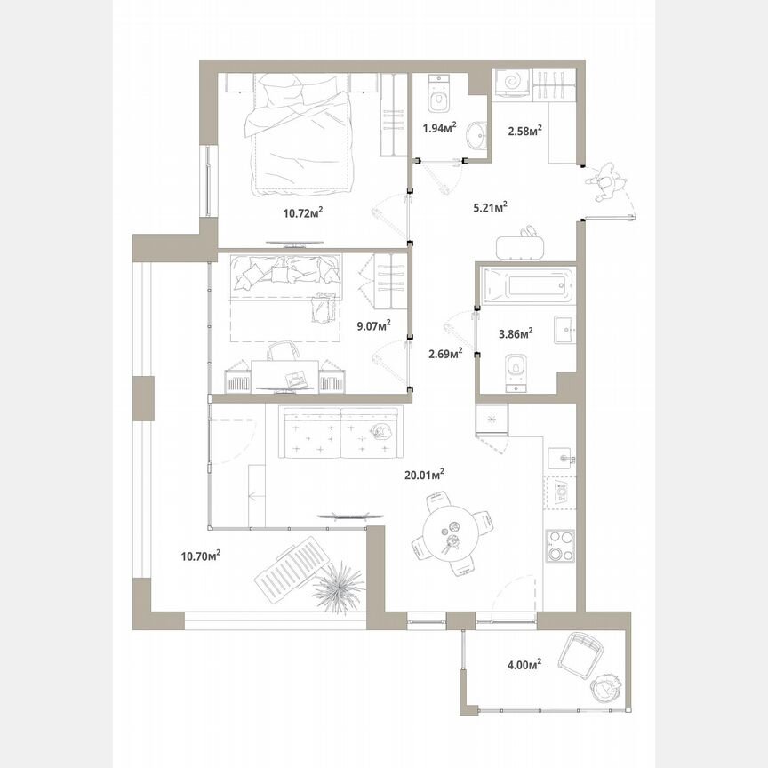 2-к. квартира, 60,5 м², 12/12 эт.