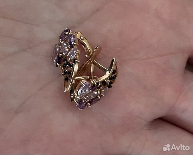 Серьги золотые с аметистами