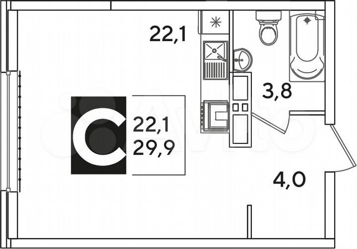 Квартира-студия, 29,9 м², 11/16 эт.