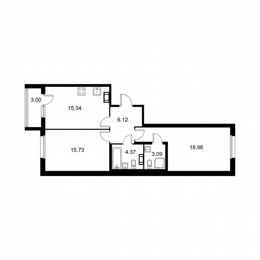 2-к. квартира, 65,1 м², 6/9 эт.