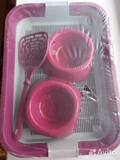 Лоток для кошек большой, совок, миски для еды