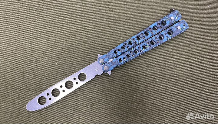 Тренировочный нож-бабочка Синий Череп