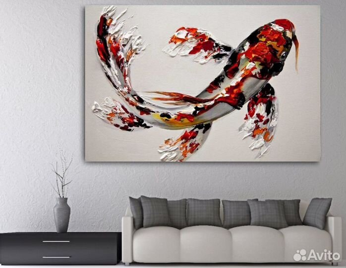 Текстурная картина маслом Кои премиум холст