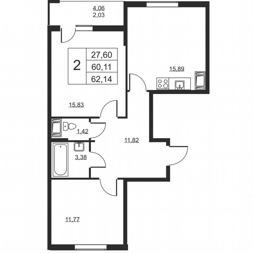 2-к. квартира, 62,1 м², 11/19 эт.