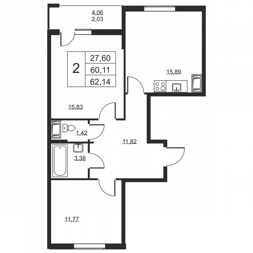 2-к. квартира, 62,1 м², 11/19 эт.