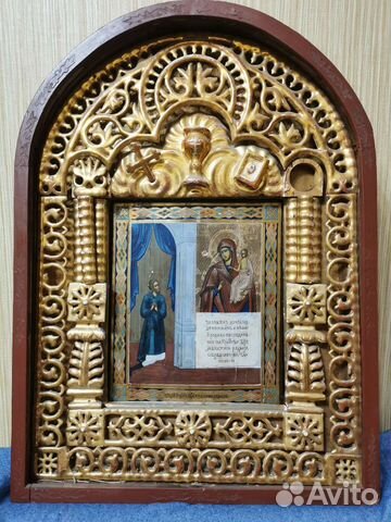 Старинная икона Нечаянная Радость в киоте