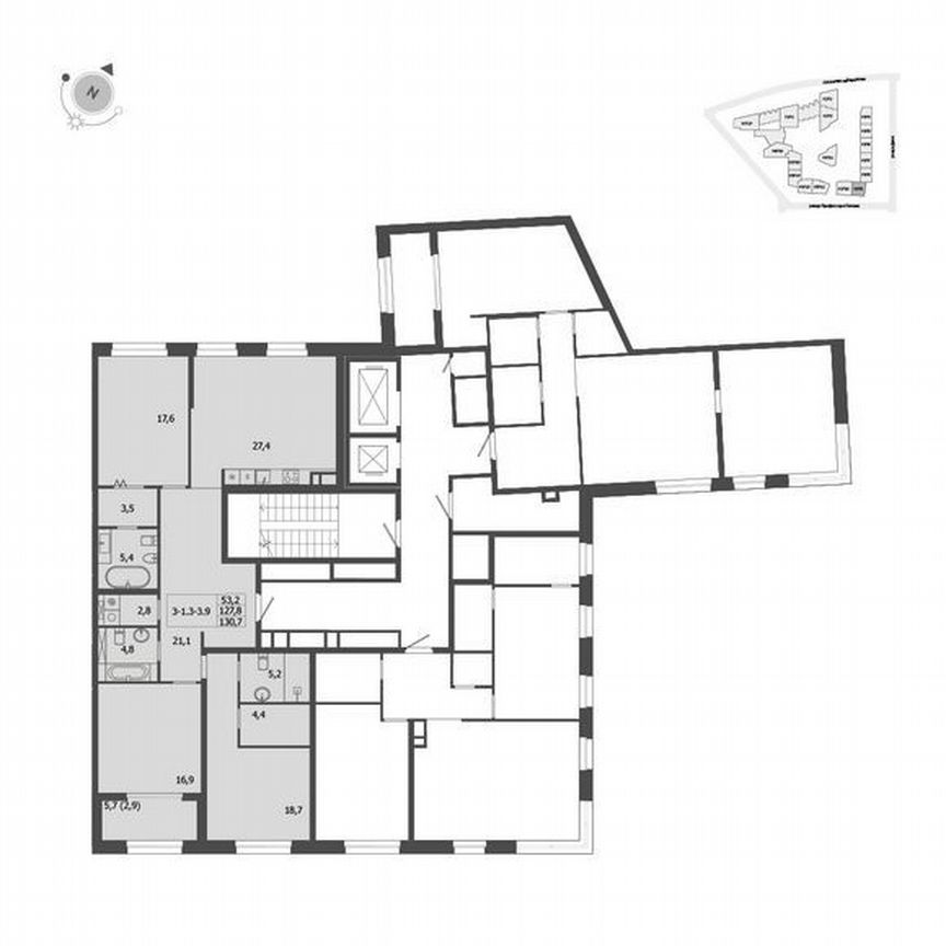 3-к. квартира, 130,7 м², 5/9 эт.
