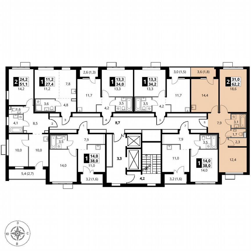 2-к. квартира, 62,2 м², 20/24 эт.