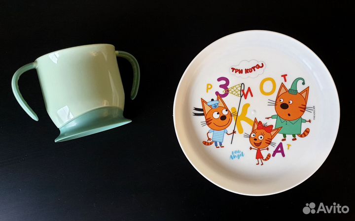 Детская кружка Happy baby, тарелка Три кота