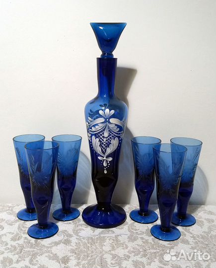 Графин синее кобальтовое стекло / Штоф дхз СССР
