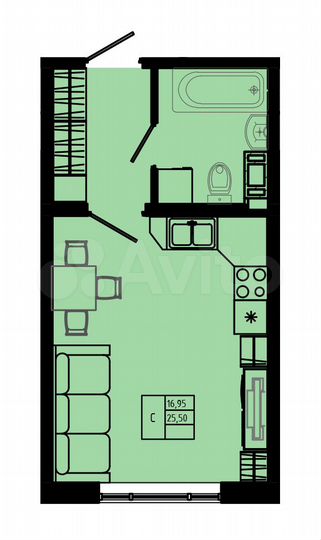 Квартира-студия, 25,5 м², 2/8 эт.