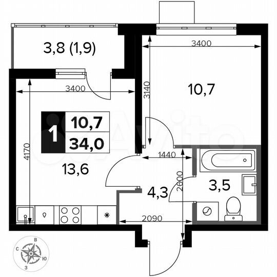 1-к. квартира, 34 м², 8/24 эт.