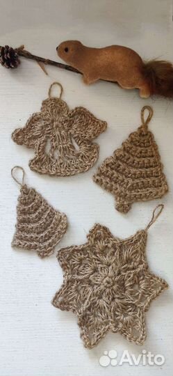 Декоративные ёлочные игрушки из джута