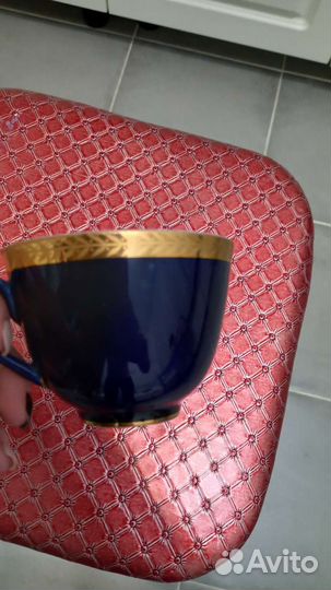 Чайная пара с блюдцем лфз кобальт, рисунок колосок