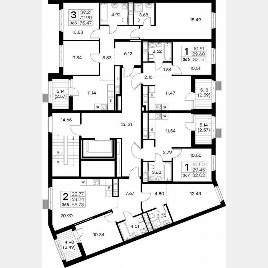2-к. квартира, 67,8 м², 9/9 эт.