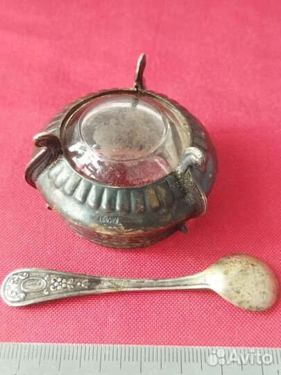 Солонка горчичница мельхиор СССР с ложечкой