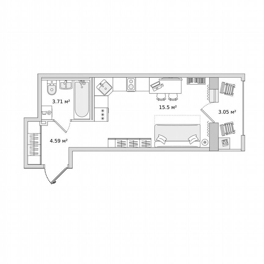 Квартира-студия, 26,8 м², 21/23 эт.