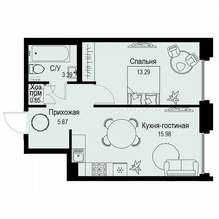 1-к. квартира, 39,2 м², 2/6 эт.