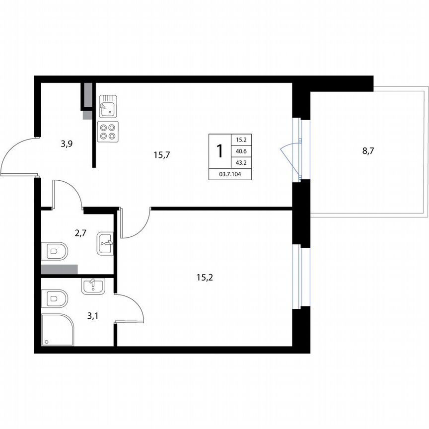 2-к. квартира, 43,2 м², 1/3 эт.