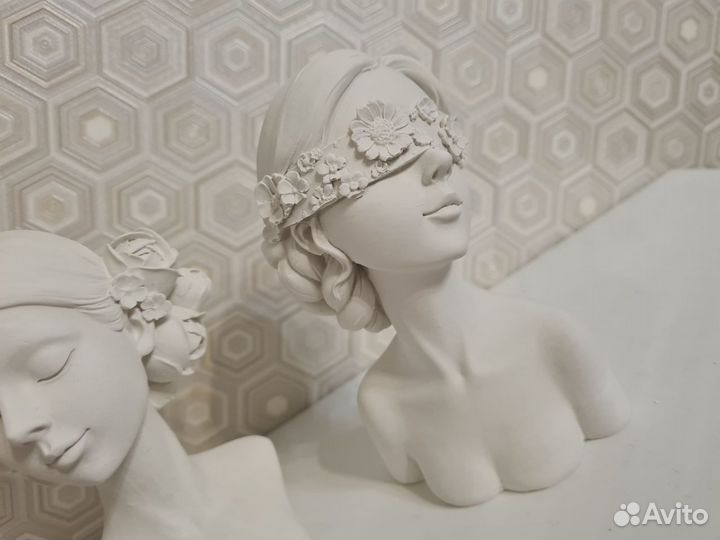 Гипсовая статуэтка 2 шт. лицо голова девушки цветы