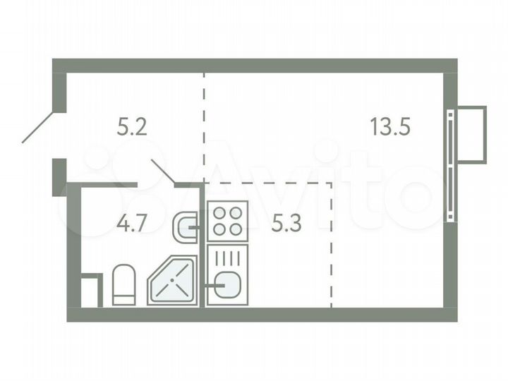Квартира-студия, 28,7 м², 2/9 эт.
