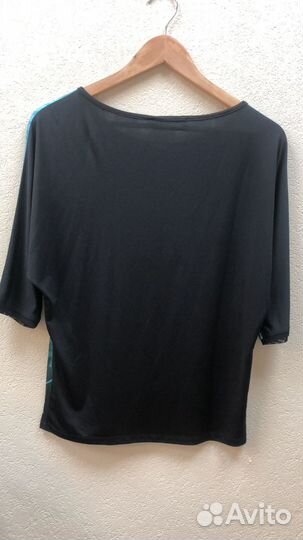 Блузка черно-голубая рисунок цветы, с люрексом, ра