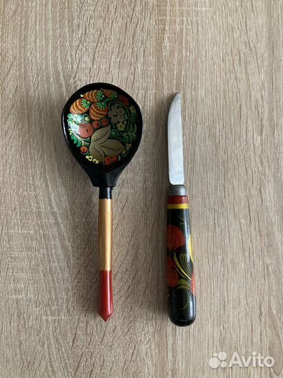 Ложка и нож хохлома деревянные