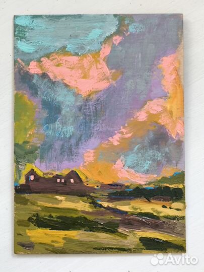 Картина пейзаж маслом миниатюра эскиз