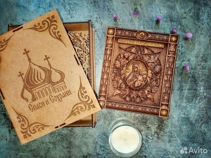 Деревянная Икона Роспись Золотом Неопалимая Купина